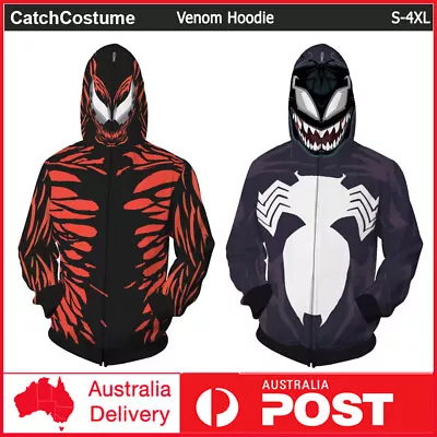 Buy Venom Carnage Hoodie Cosplay Costume Full-Zip Sweatshirt Pullover Jumper Unisex • 25£