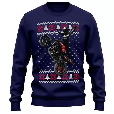 Buy Stunt Bike Christmas Jumper Sweatshirt Funny Boy Mid Air Flip Fair Isle Mens • 24.99£