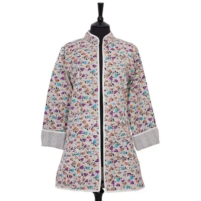 Buy Women's Indian Cotton Jacket With Hand Kantha Stitching - Multi Coloured Flowers • 23£