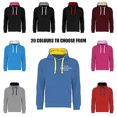 Buy Custom Embroidered Contrast Premium Hoodie Personalised Front & Back • 27.95£