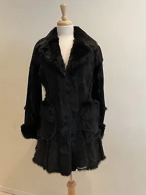 Buy Black Suede/Black Rabbit Coat Junior Sz M-Fits More Like A Sz S  Retail $199 • 72.32£