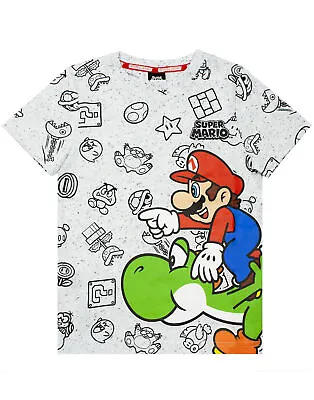 Buy Nintendo Super Mario And Yoshi Boy's Kids Grey Character T-Shirt Top • 11.99£
