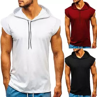 Buy Mens Gym Pullover Vest Sleeveless Casual Muscle Tank Tops Fitness Hoodie T-Shirt • 16.59£