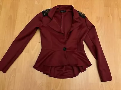 Buy Burgundy Red Fitted Gold Studded Jacket Size 6-8 Fit And Flare Style High Fashio • 12.50£