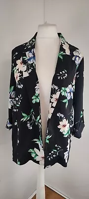 Buy Primark Women's Black Floral Roll Sleeve Open Lightweight Blazer Jacket UK 12 • 4.50£