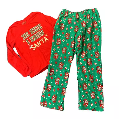 Buy Women Christmas Pajamas Jammies For Families  Be Nice I Know Santa Red Green MED • 14.48£