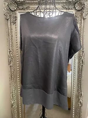 Buy Oasis Sparkly Metallic Grey Silver Top T-Shirt Size L • 9£