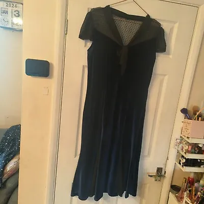 Buy Banned Apparel Size L Vintage Inspired Velvet Dress Blue With Mesh • 20.99£
