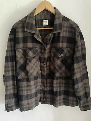 Buy Zara Khaki Black Checked Jacket Shirt Size L, Flannel. • 7£