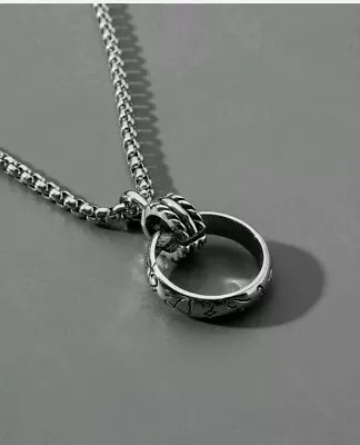 Buy Mens Silver Ring Pendant Chain Necklace Metal Him Her Stainless Steel Jewelry  • 9.99£