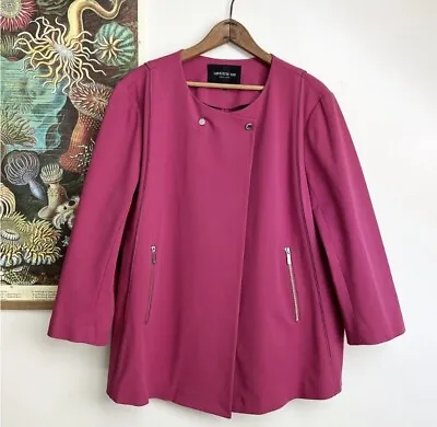 Buy Lafayette 148 Berry Pink  Sangria  Moto-Style Swing Jacket Plus Size 16 • 95.37£