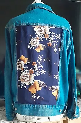 Buy Upcycled Vintage Denim Jacket With Blue Floral Handstitched Panels 44  Chest • 29.99£