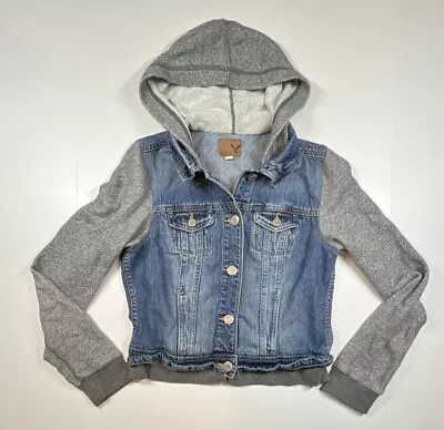 Buy American Eagle Hooded Button Front Denim Jean Jacket Hoodie Pockets Size Medium • 24.08£