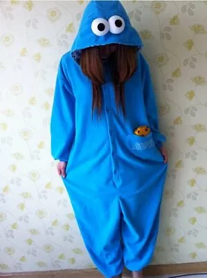 Buy Adult Cookie Monster Fleece Cartoon Sleepwear Pajamas Unisex LARGE NEW • 39.81£