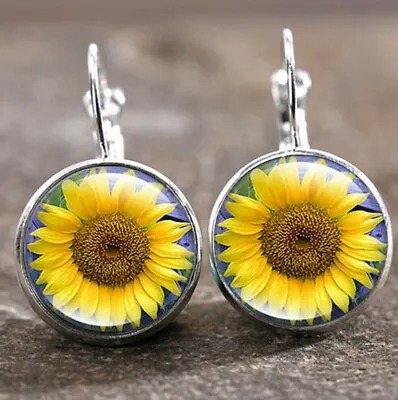 Buy Fashion Women Silver Sunflower Glass Stone Drop Earrings Boho Charm Jewelry Gift • 3.49£