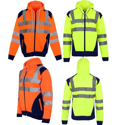 Buy Hi Viz Vis High Visibility Jacket Hoodie Work Zip Hooded SweatShirt Fleece S 5XL • 16.95£