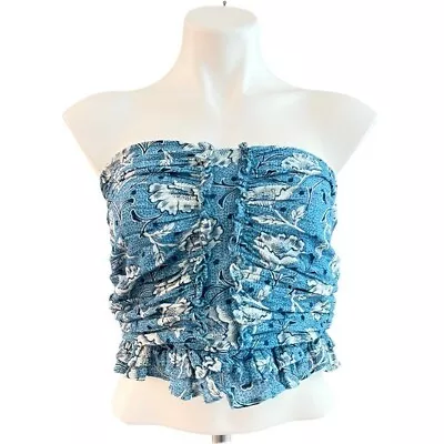 Buy ANTHROPOLOGIE Forever That Girl Texutred Ruffled Floral Blue Tube Top NEW • 38.61£