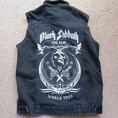 Buy Black Sabath Distressed Heavy Metal Denim Battle Jacket Vest Size L • 40.99£