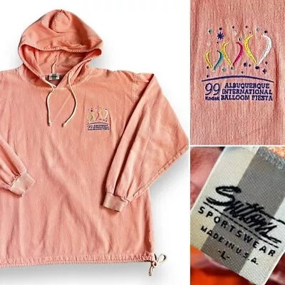 Buy VTG 90s Suttons Sportswear Hoodie Balloon Festival Embroidery USA Cotton Large • 28.41£