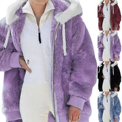 Buy Women Fluffy Coat Hooded Thick Warm Teddy Bear Fleece Jacket Plus Size Outwear • 11.27£