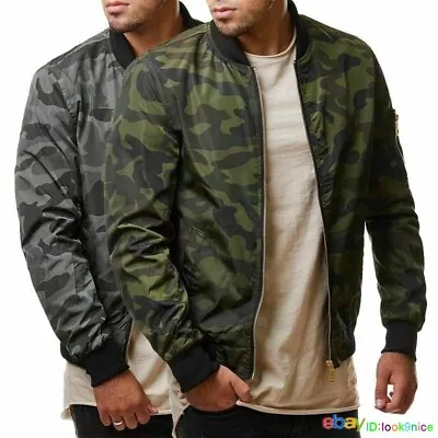 Buy Autumn Men Camouflage Jacket Male Coat Camouflage Bomber Mandarin Collar Zipper • 34.69£