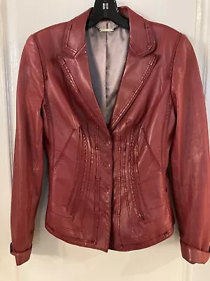 Buy Elie Tahari Black Dark Red Stitched Detail Leather Jacket/Blazer Sz Small Snaps • 84.30£