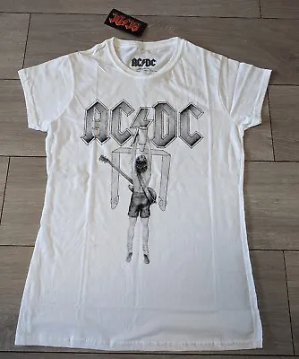 Buy AC/DC ROCK OFF WHITE T-SHIRT Official Retro Tee Rock Top Women Ladies Size Small • 14.50£
