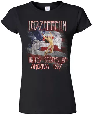 Buy Ladies Color Led Zeppelin Tour 1977 Jimmy Page Official Tee T-Shirt Womens • 16.36£
