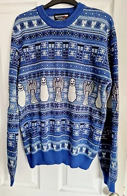 Buy Tardis Weeping Angels & Snowmen Christmas Doctor Who Blue Size XL Jumper Sweater • 19.99£