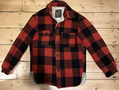 Buy Vintage 1960s Red Black Plaid H.i.s Sportswear Jacket Shirt Sherpa Wool Lined S • 39.99£