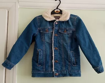 Buy Age 5-6 Years Unisex Primark Blue Denim Jacket With Faux Sheepskin Lining • 3£