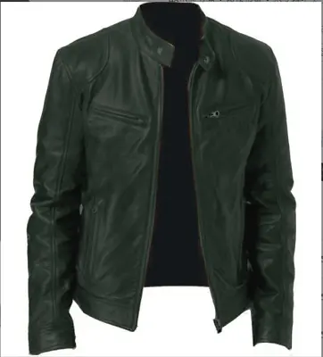 Buy Plus Size Mens Vintage Racer Black Brown Leather Casual Slim Fit Biker Jacket • 20.99£