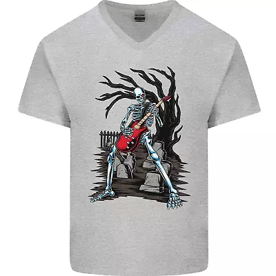 Buy Graveyard Rock Guitar Skull Heavy Metal Mens V-Neck Cotton T-Shirt • 9.99£