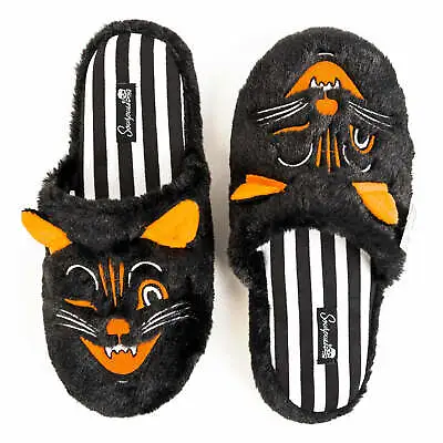 Buy Sourpuss Fluffy Jinx Cartoon Winking Cat Orange Gothic Punk Slippers SPSLIPPERS2 • 27.46£