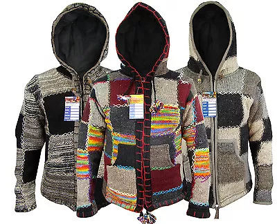 Buy Patchwork Hippie Boho Knitted Himalayan Woolen Winter Nepalese Hoodies Jackets • 64.99£