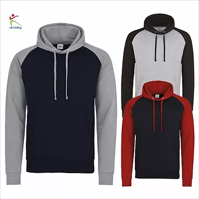Buy AWDis Baseball Hoodie Raglan Contrast Hooded Sweatshirt Casual Pullover Jumper • 19.19£