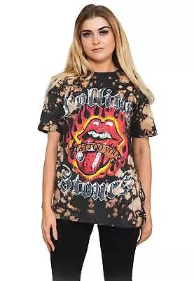 Buy The Rolling Stones Tattoo Flames Dip Dye T Shirt • 17.95£