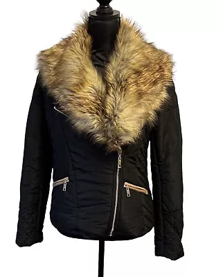 Buy Vera & Lucy Puffer Jacket Faux Fur Collar Fur Zipped Cuffs M Good Condition • 19£