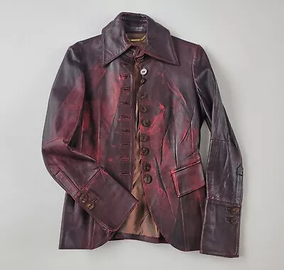 Buy Rare Paco Rabanne Paris French Casual Deep Burgundy Dagger Collar Leather Jacket • 95.55£