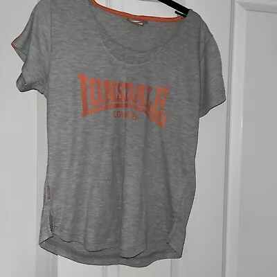 Buy Ladies Grey Lonsdale T Shirt Size 16 With Orange Logo And Stripe On Sleeve • 0.99£