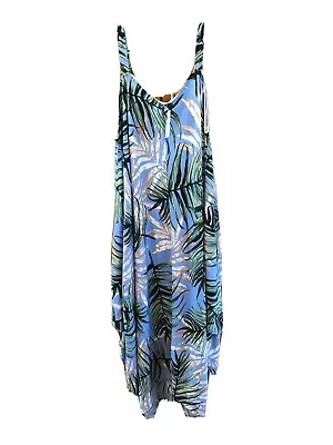Buy NEW Alchemy Thread Women L Blue Green Palm Print Tank Sundress Straps Lined • 16.50£