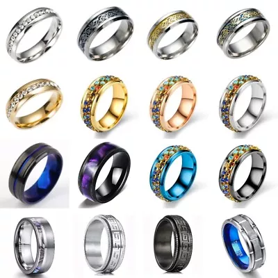 Buy Men's Titanium Stainless Steel Fashion Party Jewelry Punk Rings Gift Size 7-13 • 3.96£