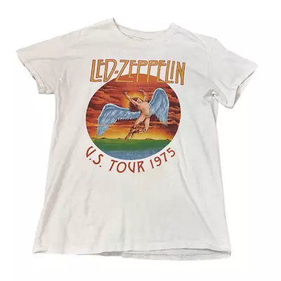 Buy Led Zeppelin T-Shirt Women Small White U.S. Tour 1975 Retro Graphic Tee Vintage • 12.84£