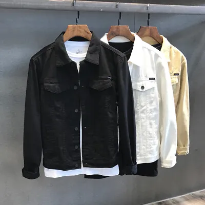 Buy Mens Tops Casual Denim Jean Jacket Solid Premium Cotton Button Up Slim Fit Coat • 23.99£