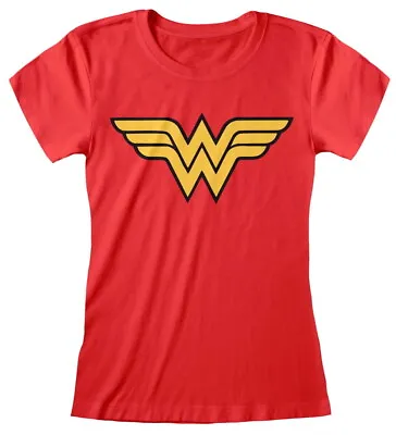 Buy Wonder Woman 'Logo' (Red) Womens Fitted T-Shirt  - NEW & OFFICIAL! • 14.89£