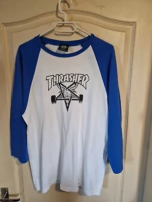 Buy Thrasher Raglan White Blue Top Shirt Goat 666 Pentagram Medium • 25£