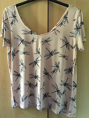 Buy NEXT Dragonfly Bow Back T Shirt Top Size 8 Light Pink Peach Stretchy Pretty • 2.99£