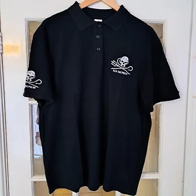 Buy Sea Shepherd XL Black Organic Polo Shirt Ocean Marine Life Conservation Brand • 17.99£