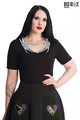 Buy Banned Skeleton Heart T-shirt Cut-Out Underbust Gothic Alternative Keyhole • 24£