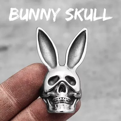 Buy Unique Bunny Skull Stainless Steel Mens Rings Punk Gothic Trendy Male Size 7-13 • 10.61£